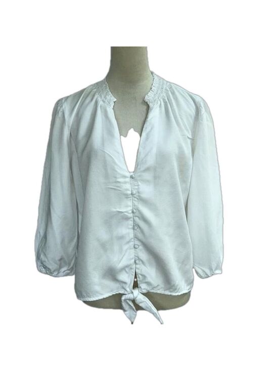 White House Black Market Tops - White House/Black Market: White, Tie Blouse: Size Small